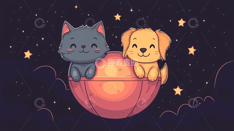 高清大图下载【趣麦麦图】星空猫咪狗狗