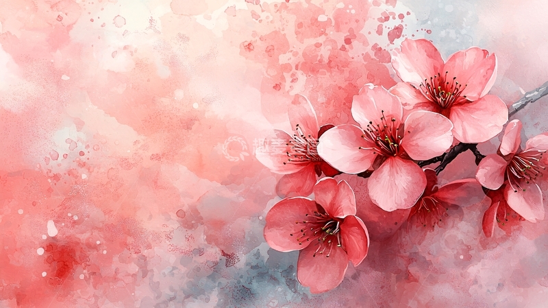 高清大图下载【趣麦麦图】粉色水彩花朵