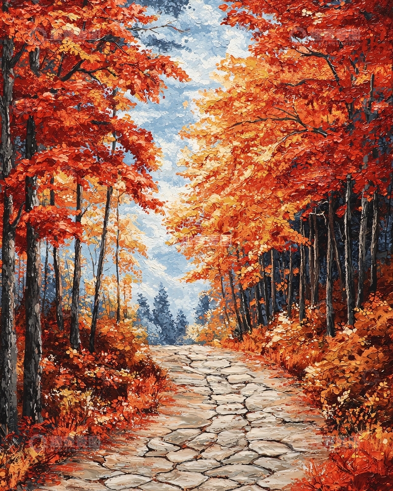 高清大图下载【趣麦麦图】秋日森林石子路