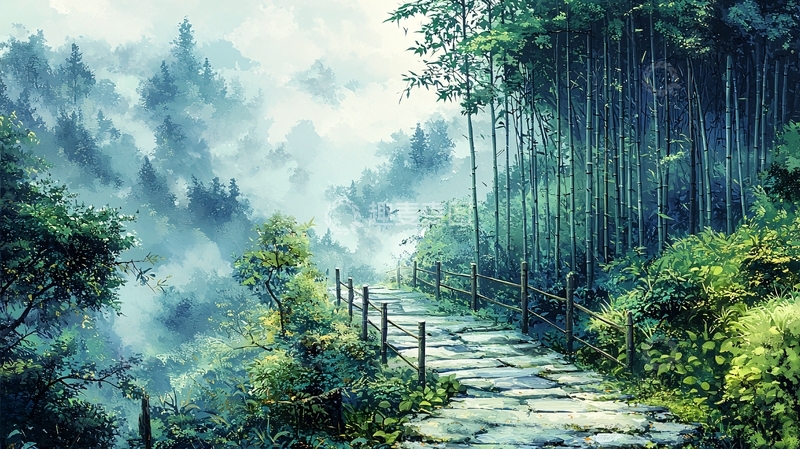 高清大图下载【趣麦麦图】雾气缭绕的山间小路