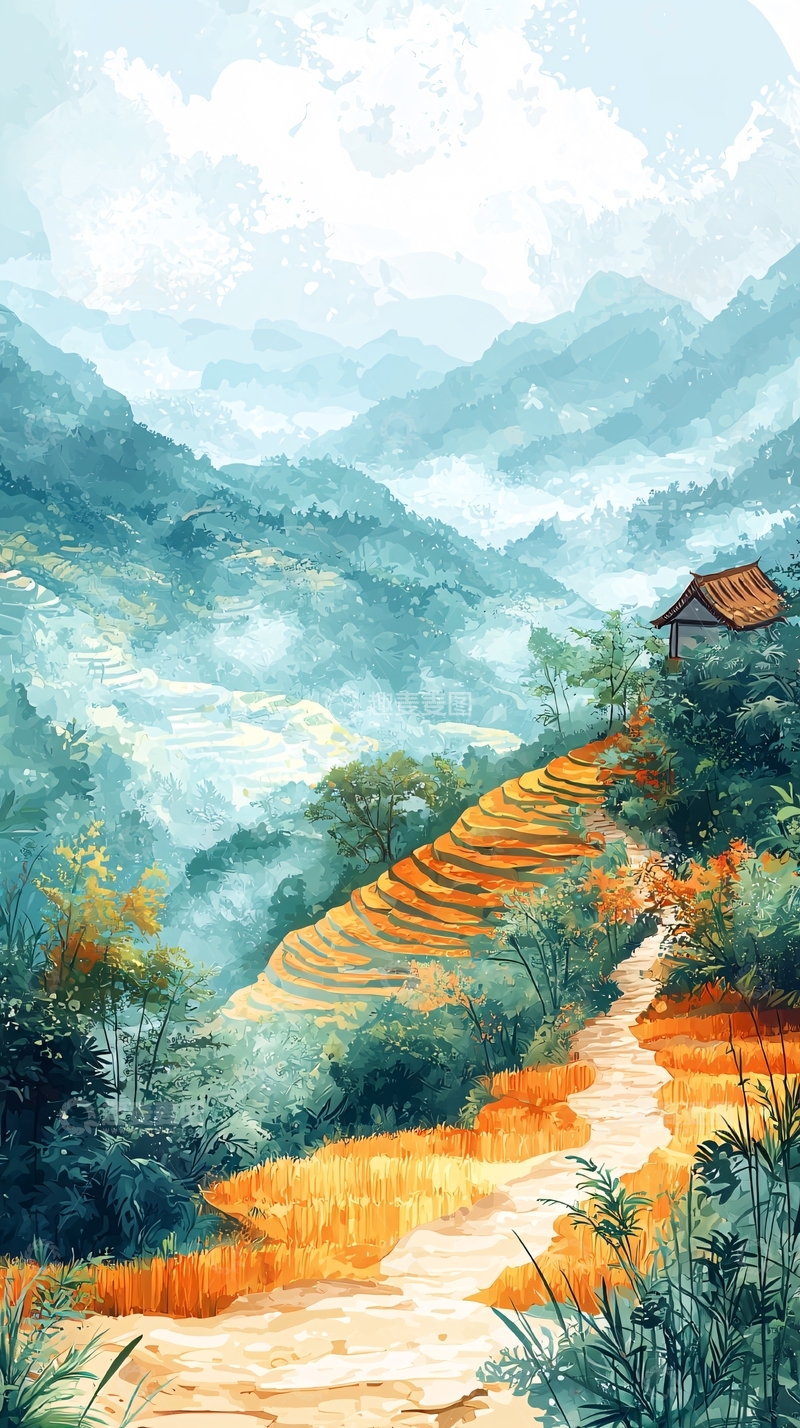 高清大图下载【趣麦麦图】山间小路田园风光