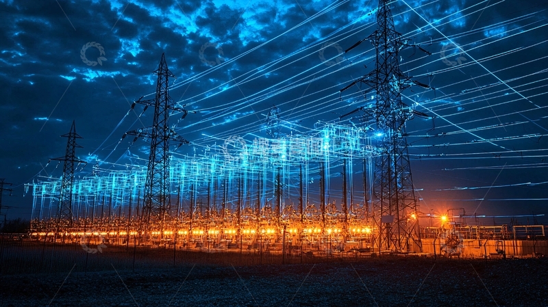 高清大图下载【趣麦麦图】夜晚高压输电线路