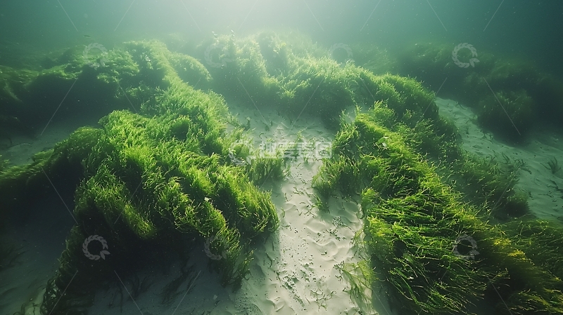 高清大图下载【趣麦麦图】水下绿色植被覆盖沙地