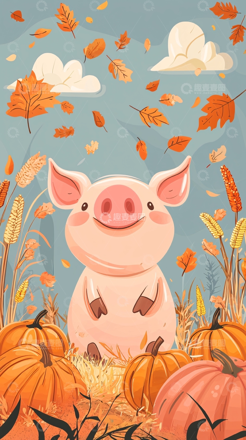 高清大图下载【趣麦麦图】秋日小猪南瓜田园风