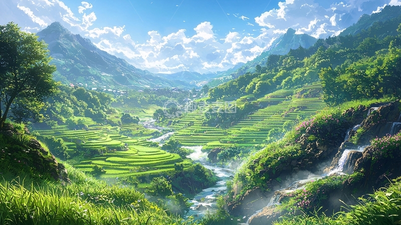 高清大图下载【趣麦麦图】-山谷田园风光