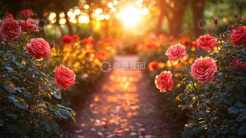 高清大图下载【趣麦麦图】夕阳玫瑰花径