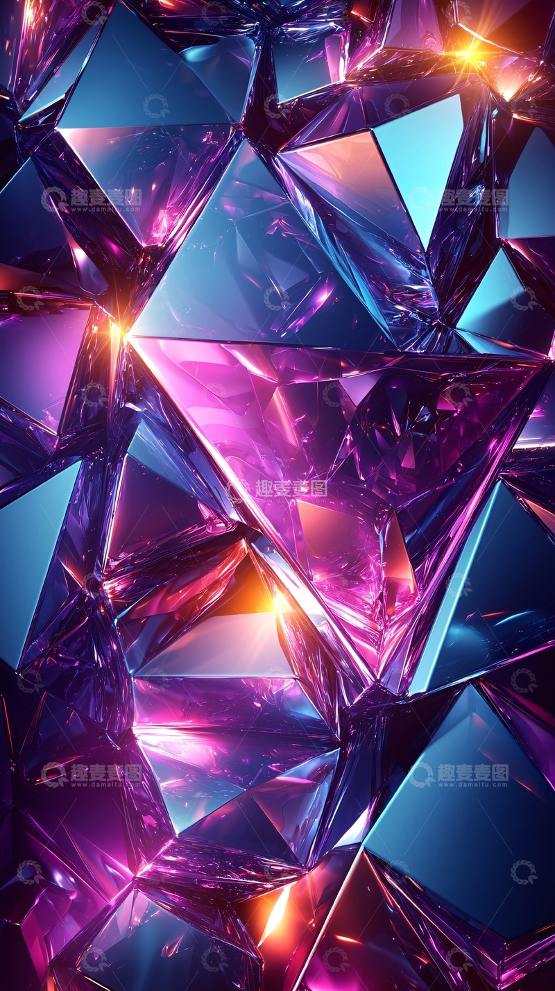 高清大图下载【趣麦麦图】紫蓝色水晶三角形块