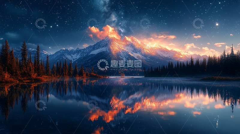 高清大图下载【趣麦麦图】星空下的山峰湖泊