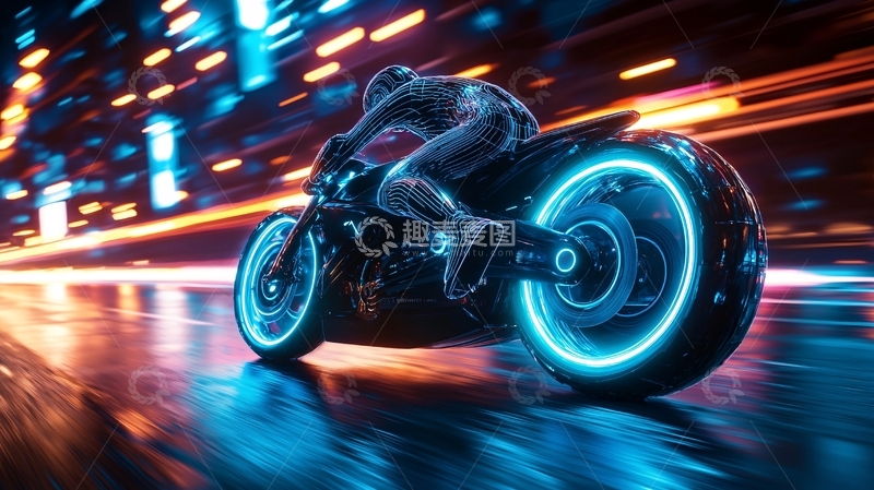 高清大图下载【趣麦麦图】未来科技感的赛博摩托车