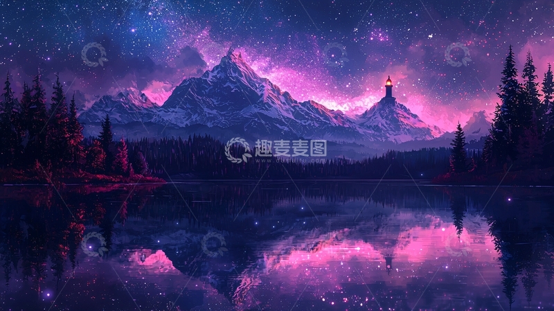 高清大图下载【趣麦麦图】星空下的梦幻山峰