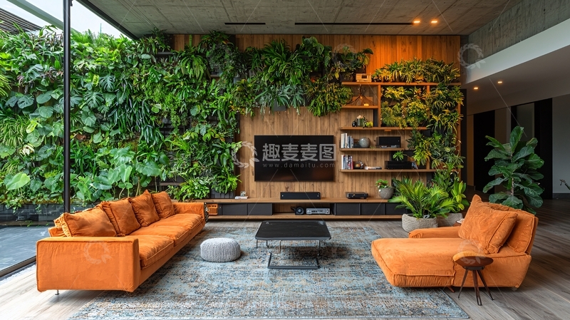 高清大图下载【趣麦麦图】室内绿植墙的客厅