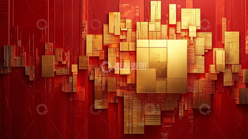 高清大图下载【趣麦麦图】红色背景金色方块