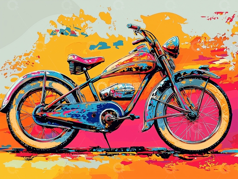 高清大图下载【趣麦麦图】复古彩色摩托车插画