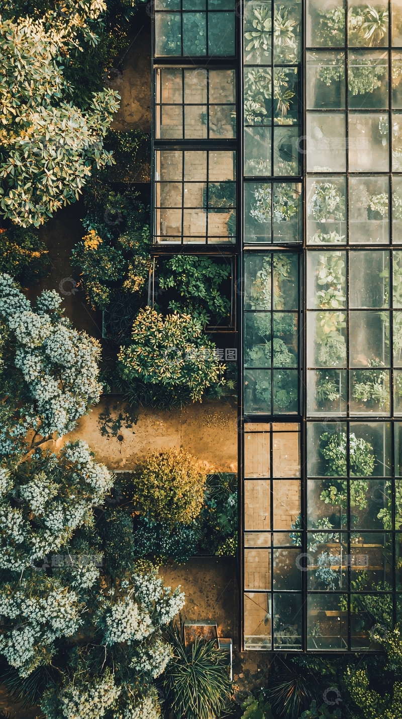 高清大图下载【趣麦麦图】高空俯瞰玻璃温室花园