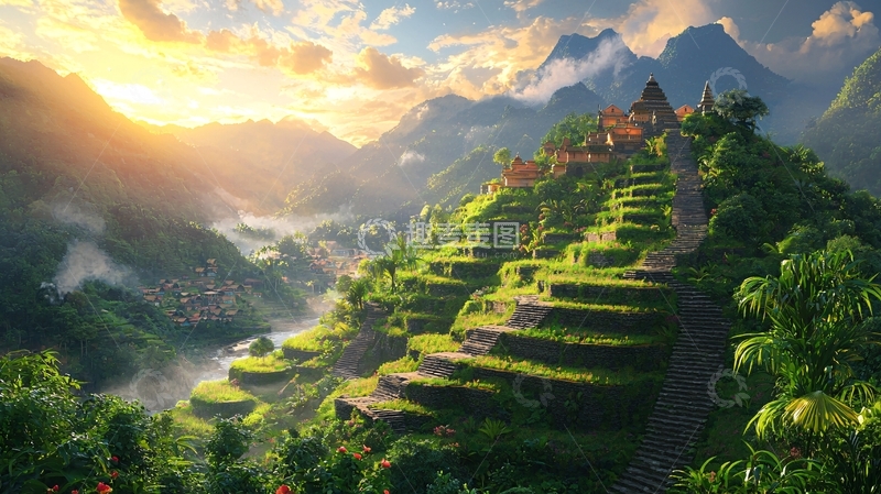 高清大图下载【趣麦麦图】日出山峦梯田美景