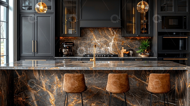 高清大图下载【趣麦麦图】深色大理石厨房台面