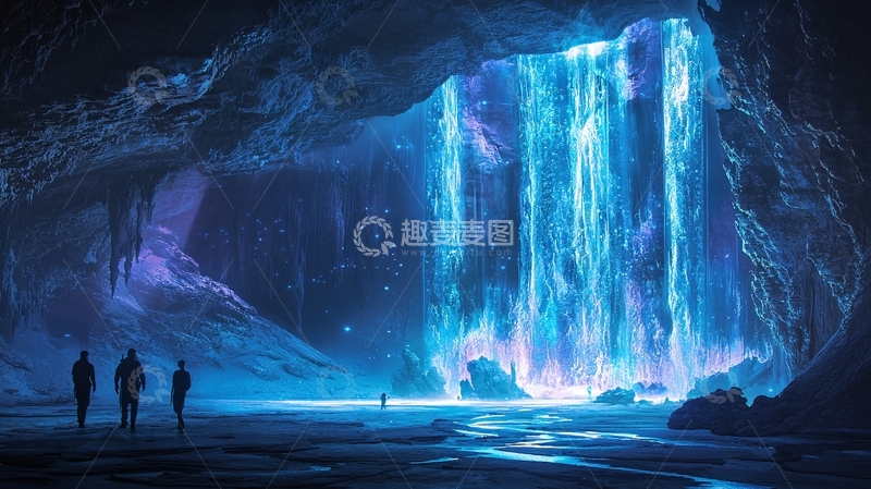 高清大图下载【趣麦麦图】蓝色瀑布洞穴