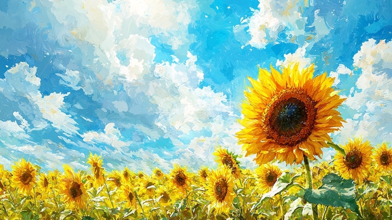 高清大图下载【趣麦麦图】向日葵田园蓝天白云