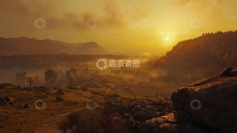 高清大图下载【趣麦麦图】金色落日下的山谷景色