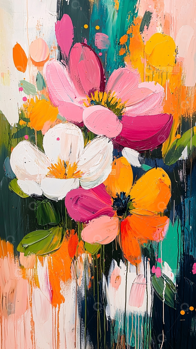 高清大图下载【趣麦麦图】抽象花卉油画