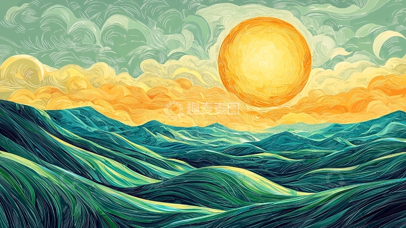 高清大图下载【趣麦麦图】抽象山峦日出