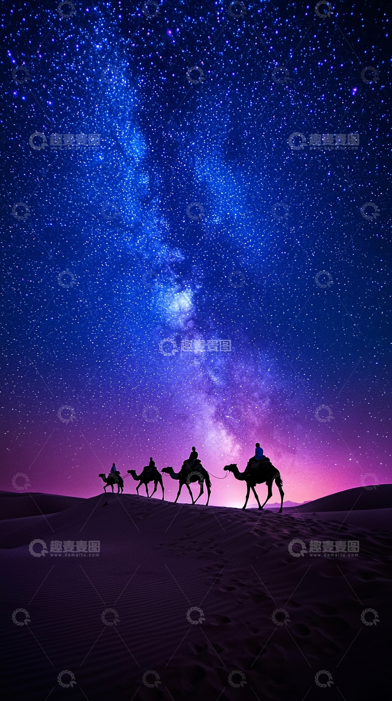 高清大图下载【趣麦麦图】沙漠星空骆驼