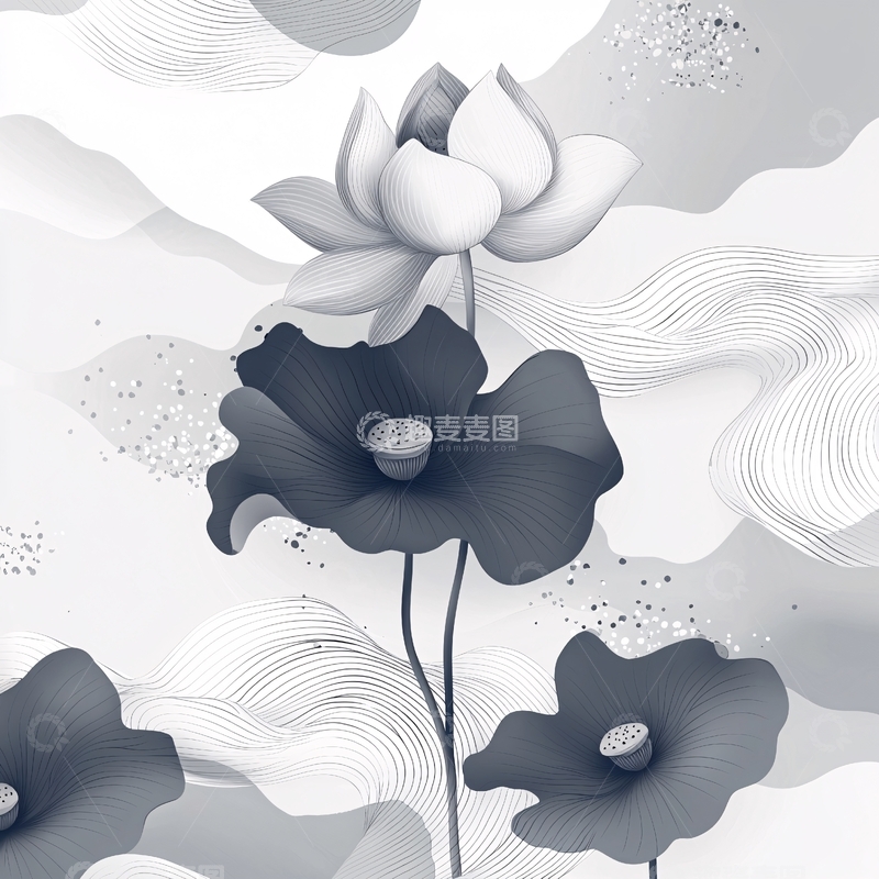 高清大图下载【趣麦麦图】水墨风莲花图案