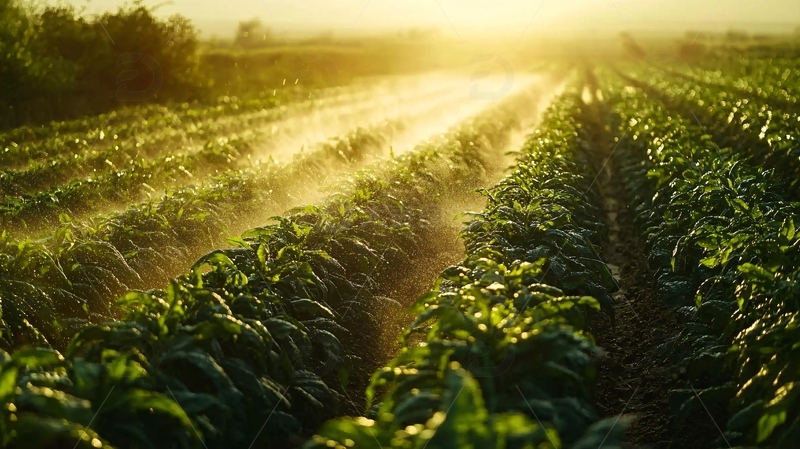 高清大图下载【趣麦麦图】日出时分的田园灌溉