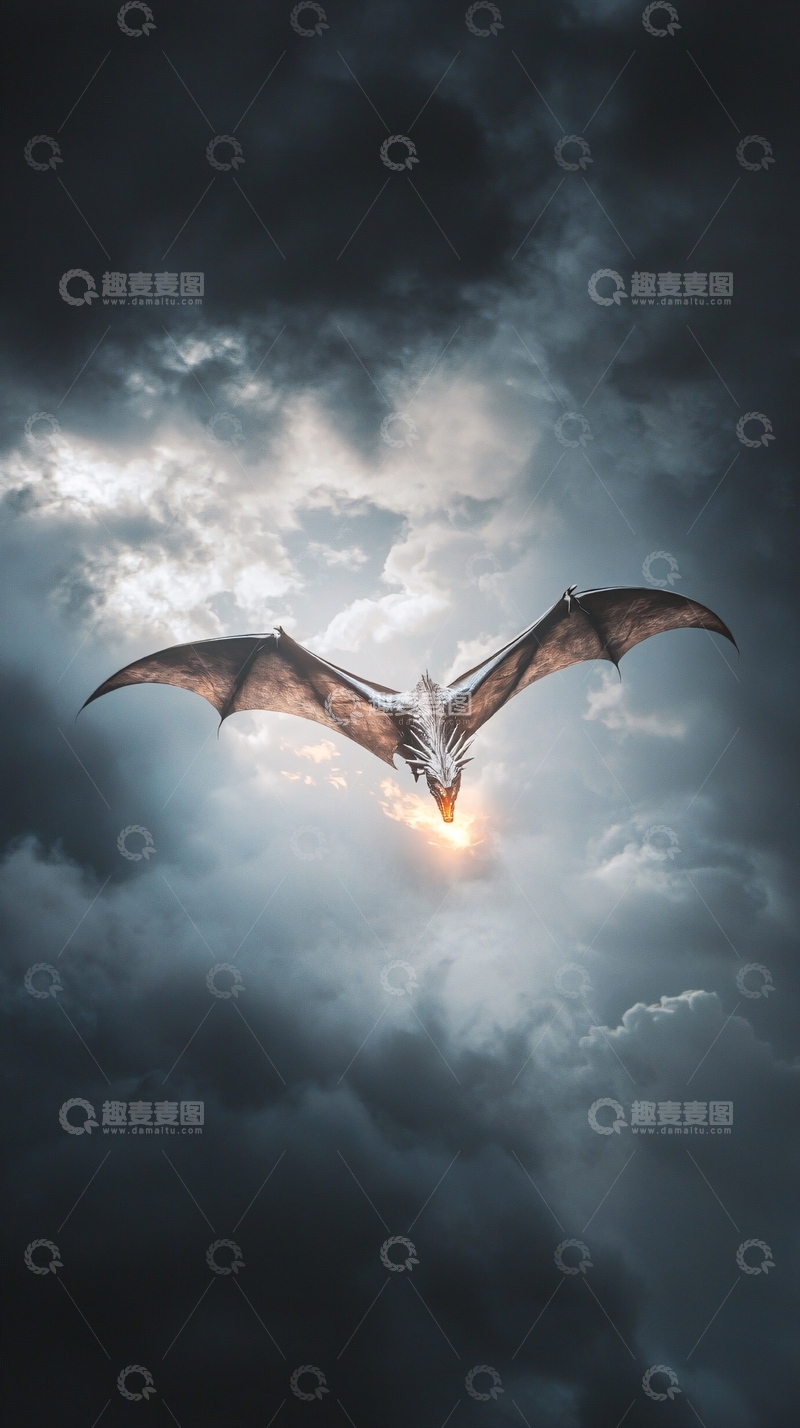 高清大图下载【趣麦麦图】风暴中飞行的巨龙