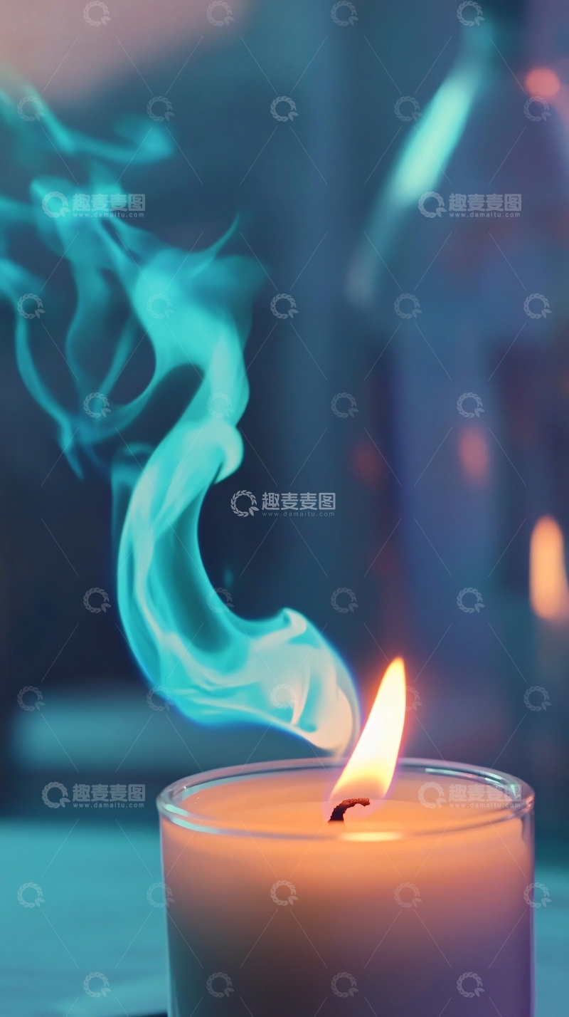 高清大图下载【趣麦麦图】蓝绿色烟雾蜡烛