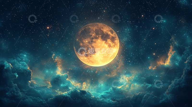 高清大图下载【趣麦麦图】梦幻星空巨型橙色月亮
