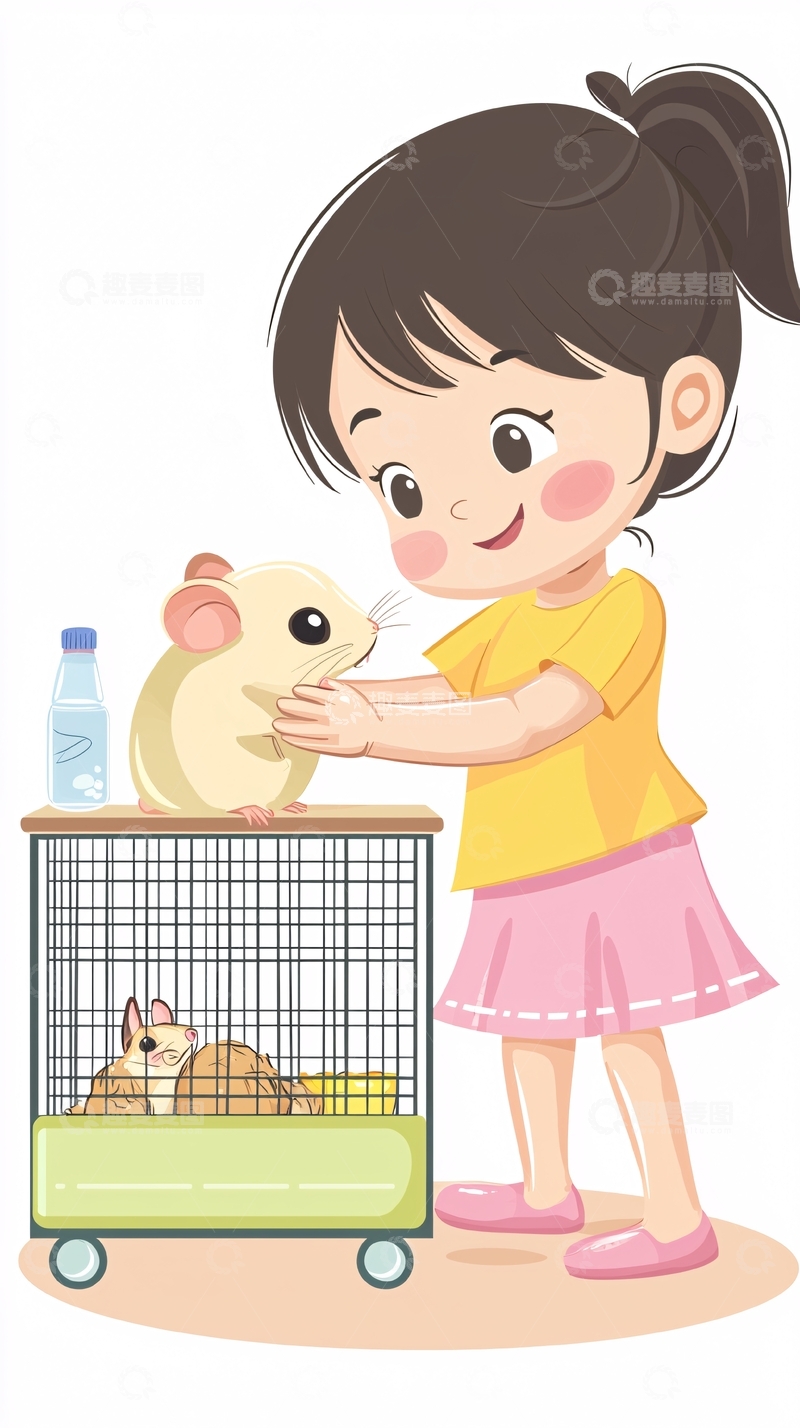 高清大图下载【趣麦麦图】可爱女孩与仓鼠