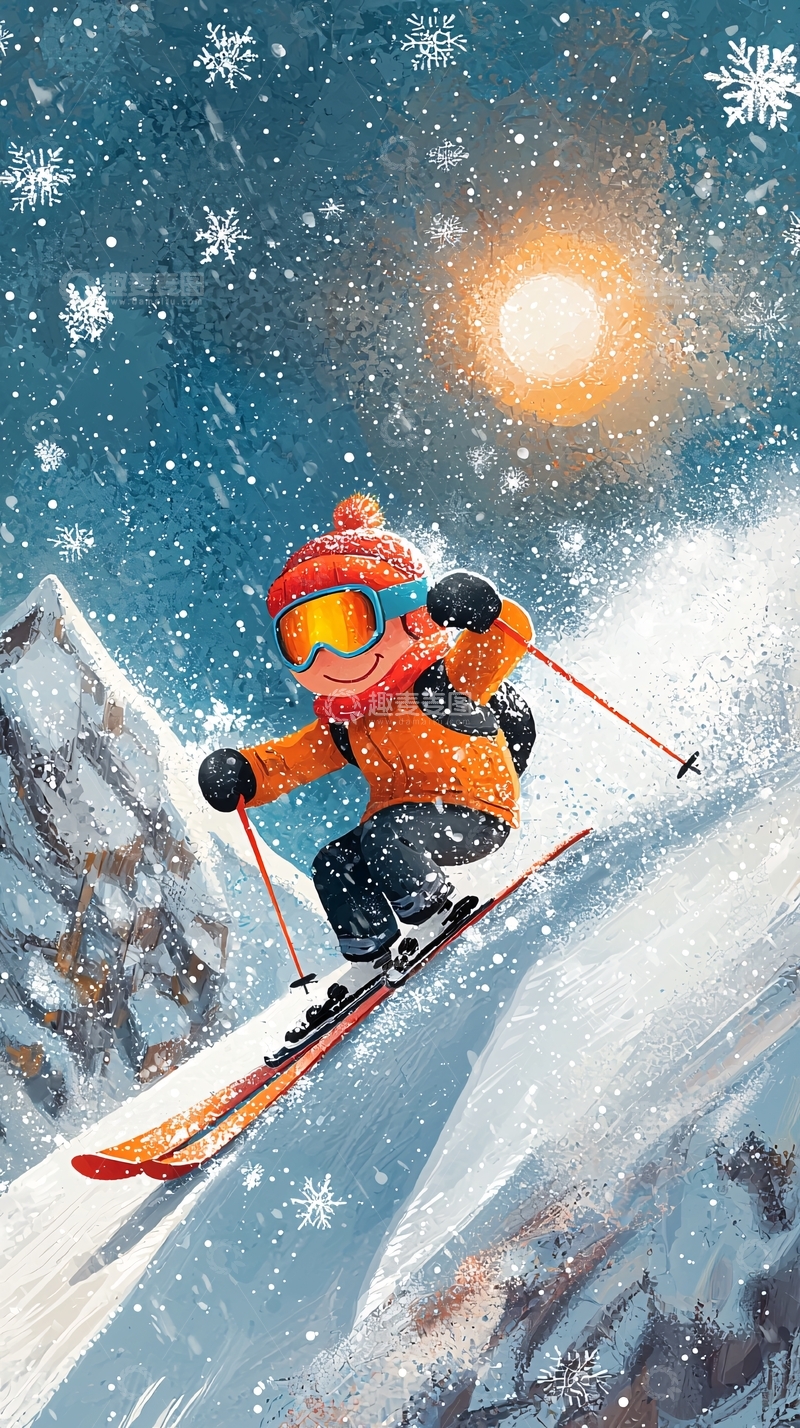 高清大图下载【趣麦麦图】卡通滑雪