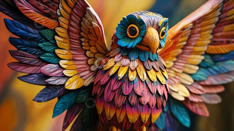 高清大图下载【趣麦麦图】彩色木雕猫头鹰