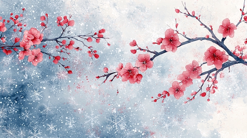 高清大图下载【趣麦麦图】水墨红梅