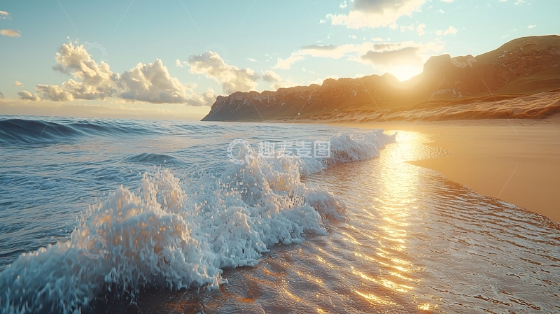 高清大图下载【趣麦麦图】海滩日落波浪景色