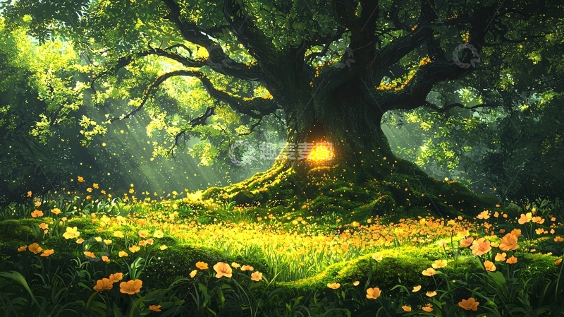 高清大图下载【趣麦麦图】绿意盎然的魔法树屋