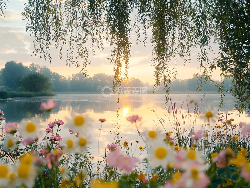 高清大图下载【趣麦麦图】清晨湖边野花盛开