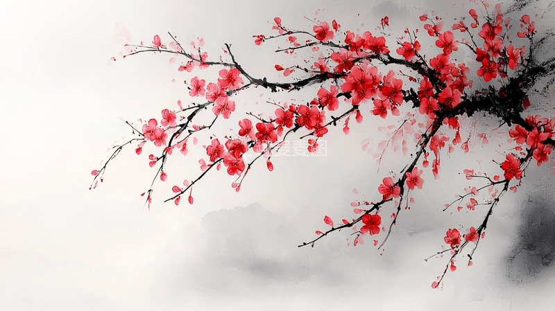 高清大图下载【趣麦麦图】水墨红梅