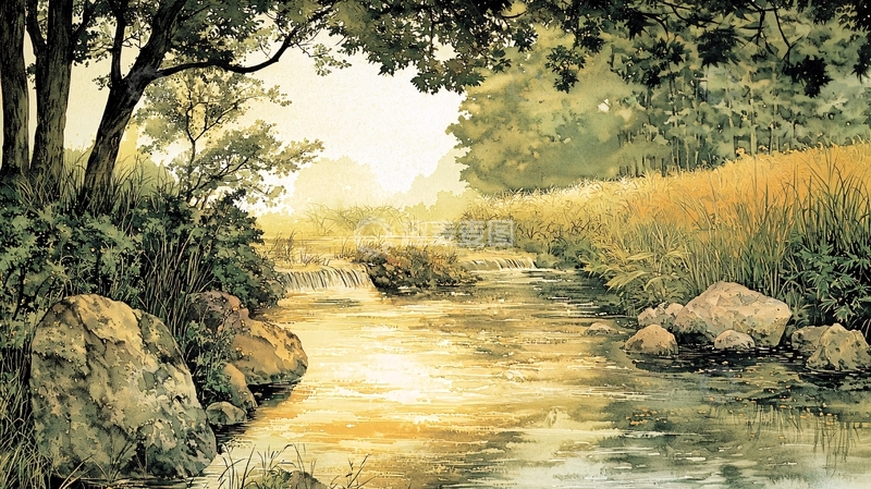 高清大图下载【趣麦麦图】宁静祥和的溪流风景
