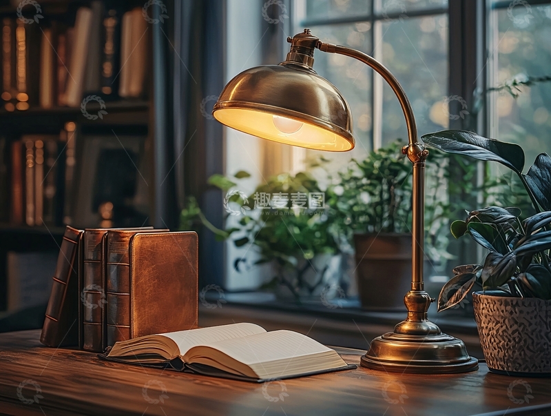高清大图下载【趣麦麦图】书桌上的复古台灯