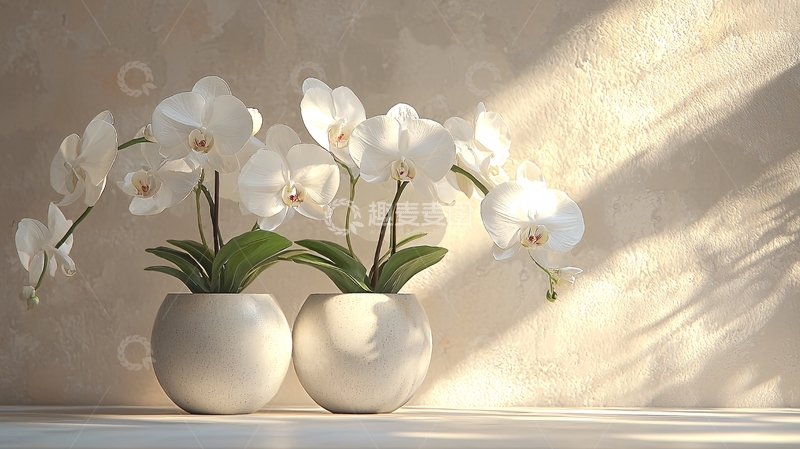 高清大图下载【趣麦麦图】阳光下两盆白兰花