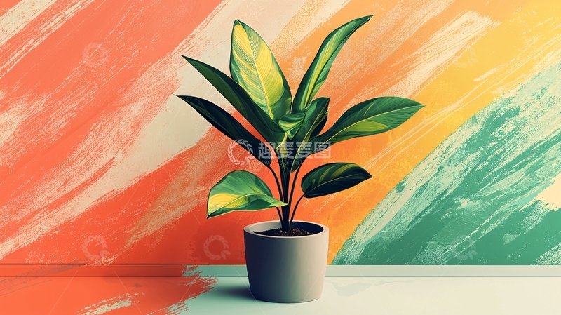 高清大图下载【趣麦麦图】彩色背景绿植盆栽