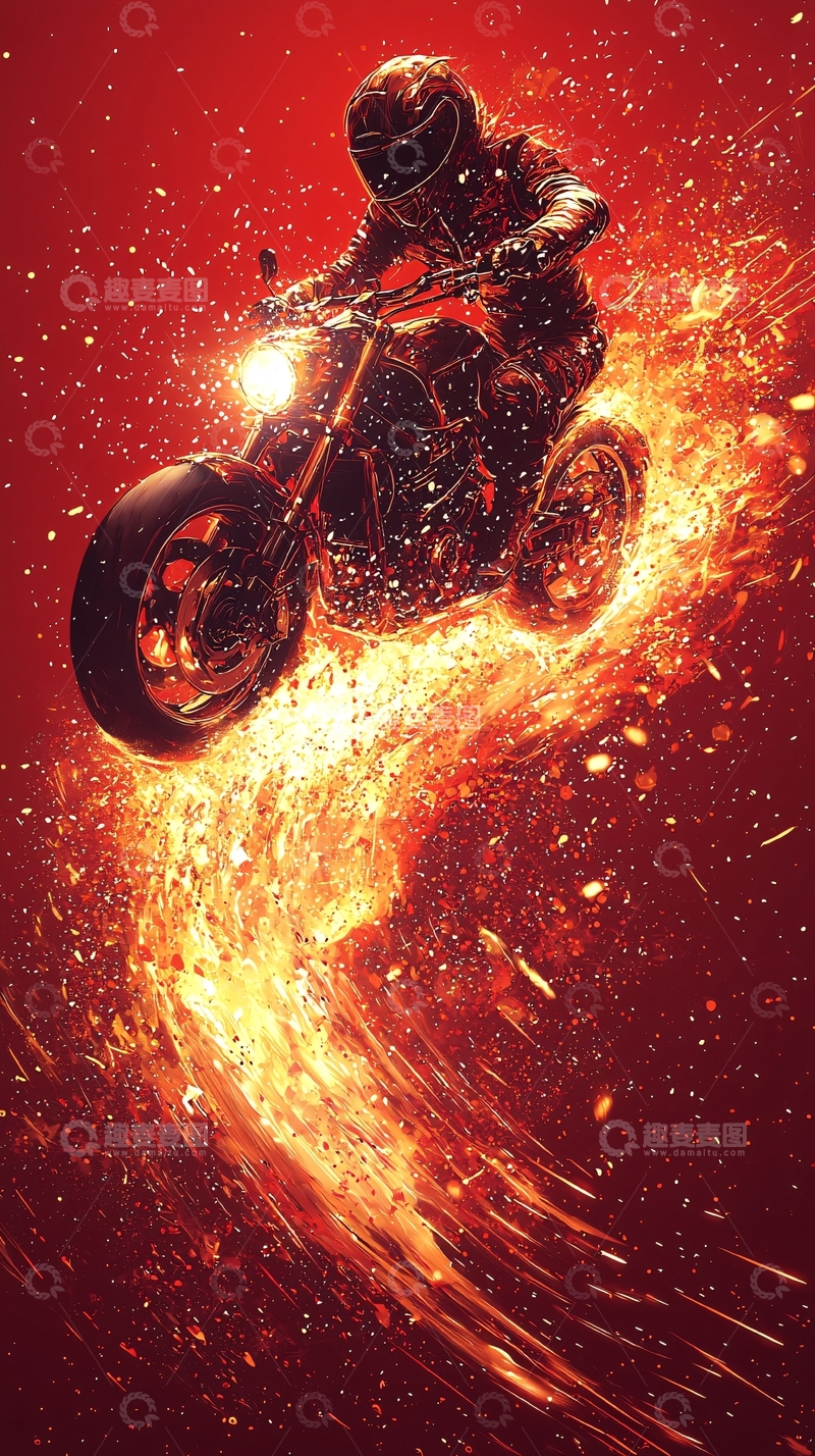 高清大图下载【趣麦麦图】火焰摩托车手