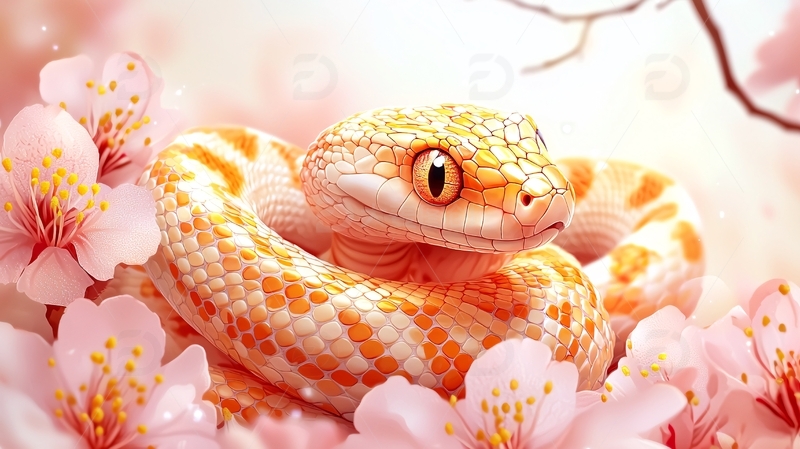 粉色樱花中的蛇