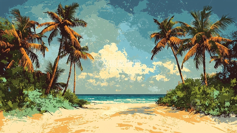 高清大图下载【趣麦麦图】热带海滩风景画