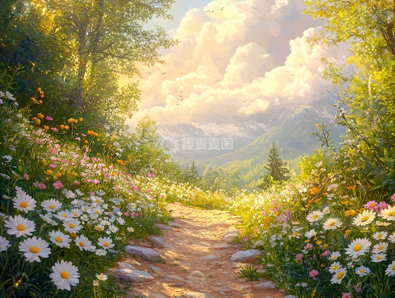 高清大图下载【趣麦麦图】鲜花盛开的阳光小路