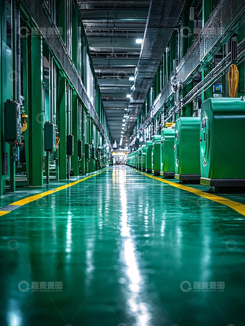 高清大图下载【趣麦麦图】绿色工业厂房内部视角
