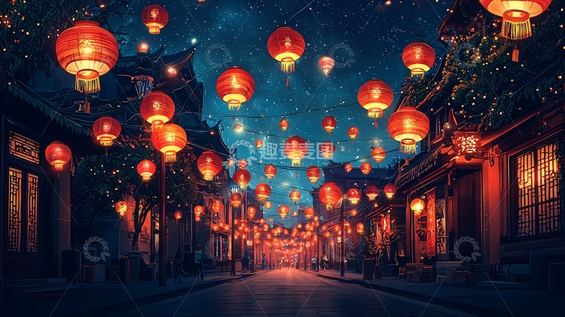 高清大图下载【趣麦麦图】梦幻中国风古镇夜景