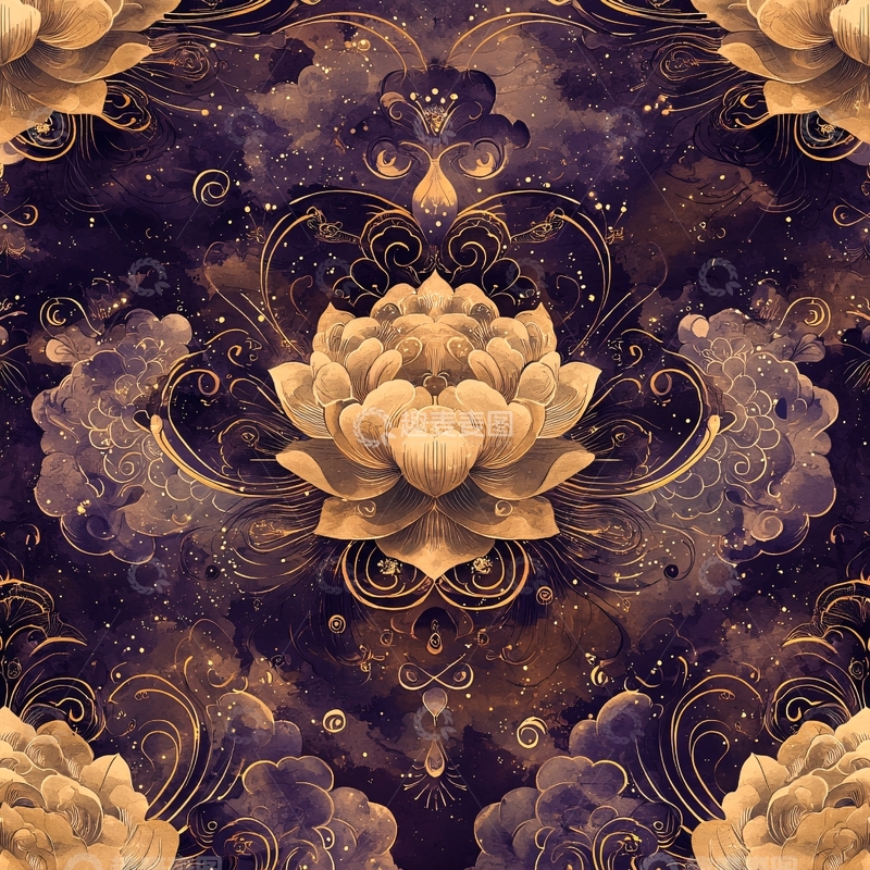 高清大图下载【趣麦麦图】金色莲花宇宙背景